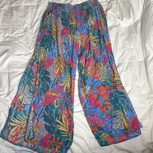 Kona Sol Tropical Wide Leg Swim Cover Up Pants Side Slit Floral Resortcore Boho